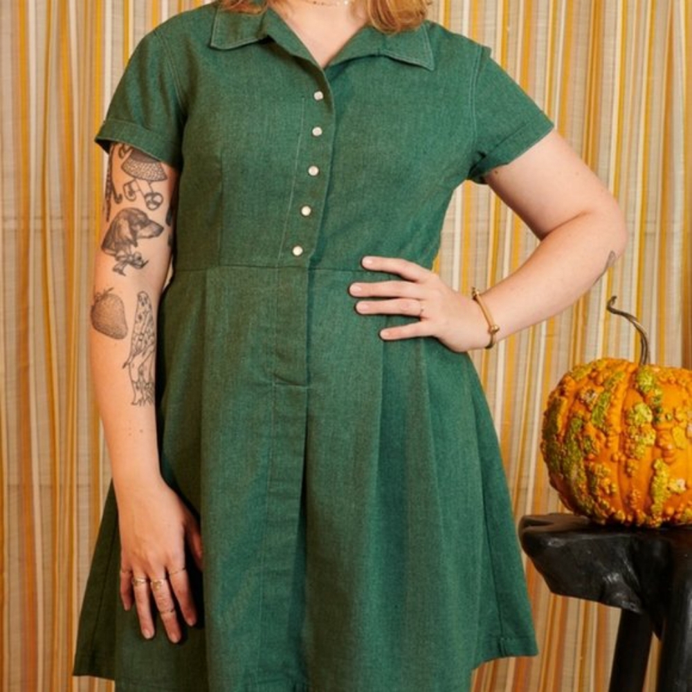 Tuesday Bassen Diner Dress Shirt Dress Green L